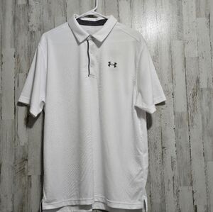 Under Armour Golf Tech Pro White Graphite Loose Fit Short Sleeve Polo Shirt  XL
